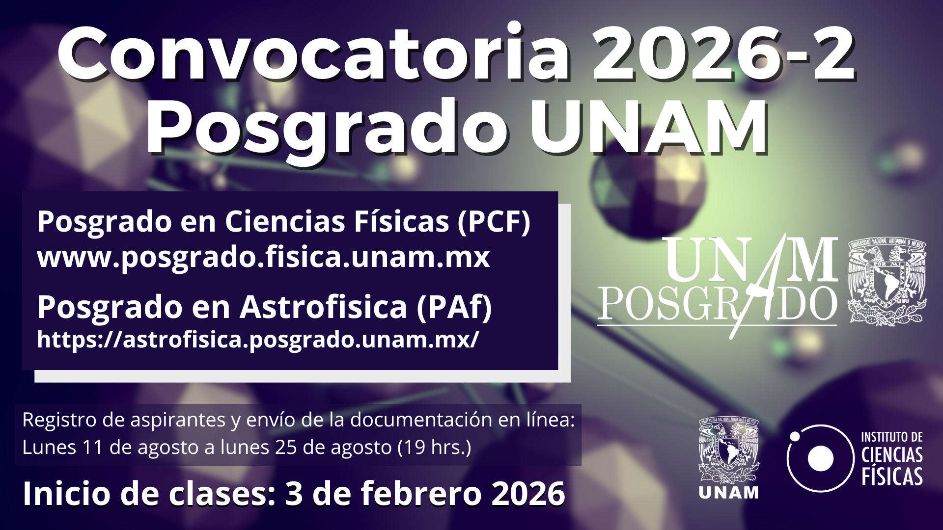 Convocatoria Posgrados UNAM Semestre 2026-2 (febrero 2026)